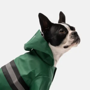 Aden Waterproof Dog Raincoat Green Vinyl Rain Jacket with Reflective Strip & Poop Bag Dispenser