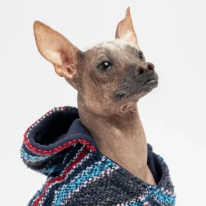 Baja Dog Poncho Warm & Stylish Southwestern-Inspired Jacket with Poop Bag Pocket (Navy)