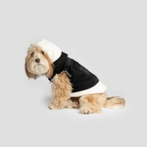 Justin Black Denim Dog Jacket with Sherpa Lining | Stylish, Warm & Leash-Friendly