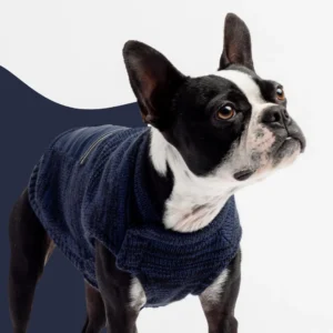 Mia Dog Sweater Cozy Blue Knit Pullover with Poop Bag Dispenser