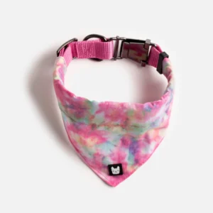 Pink Tie-Dye Poplin Dog Bandana Collar Adjustable & Stylish Pet Accessory